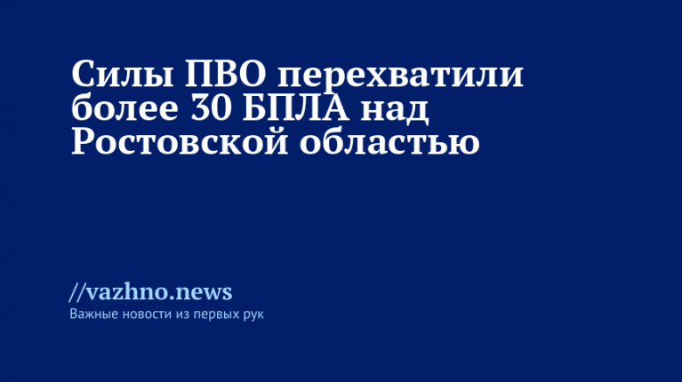 Силы ПВО перехватили более 30 БПЛА над Ростовской областью