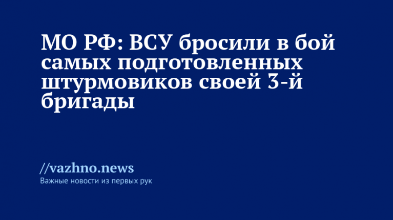 МО РФ: ВСУ бросили в бой самых подготовленных штурмовиков 3-й бригады